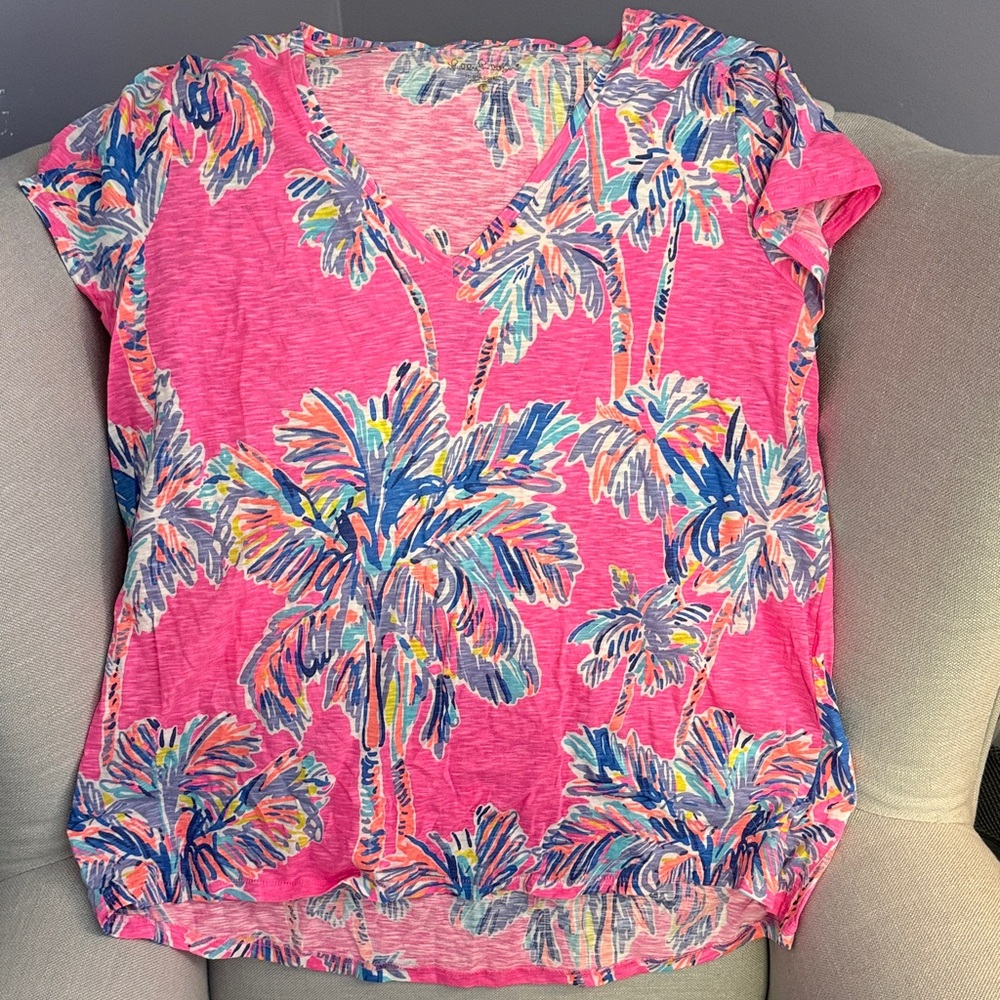 Lilly Pulitzer Pink V-neck Tropical Print Women's Top